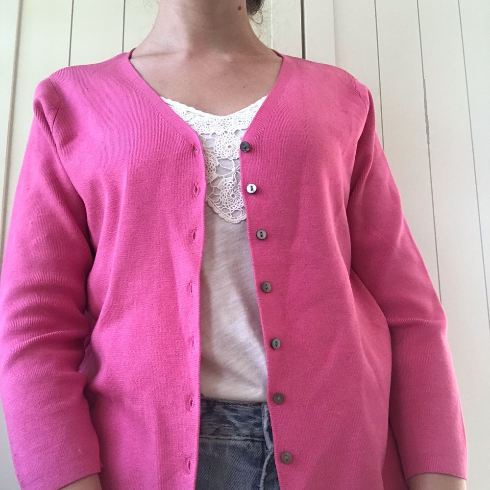 Vintage Valerie Stevens pink silk cardigan sweater